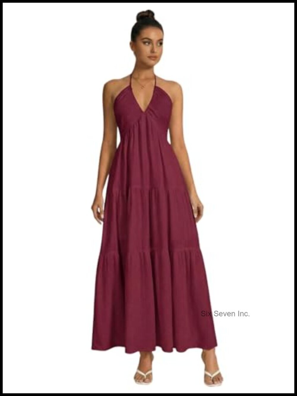 Women's Halter Maxi Sundress Backless V Neck Tiered Flowy Formal Beach Dress